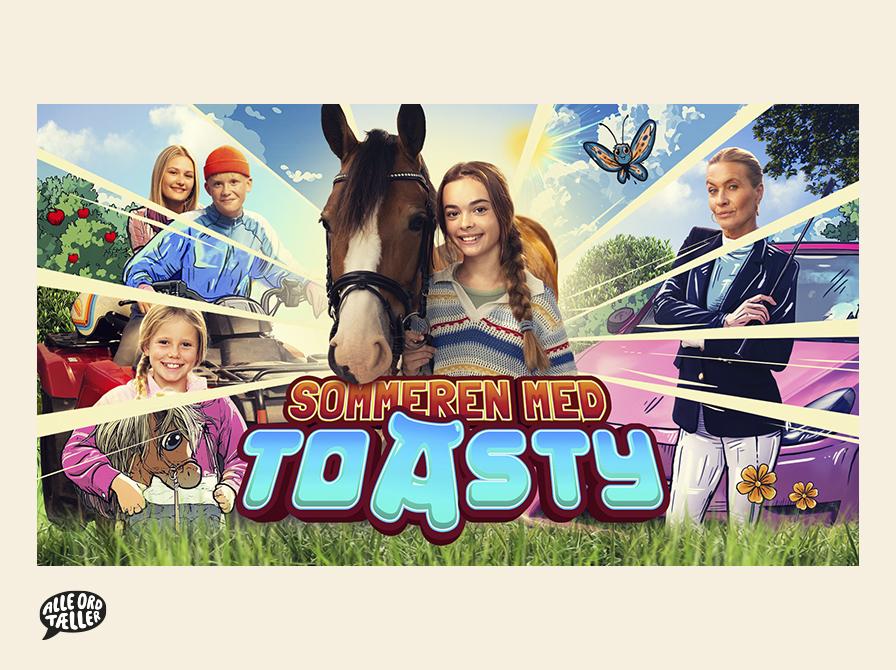 Filmbilleder fra Toasty med sommerbaggrund, børn og hest i fokus