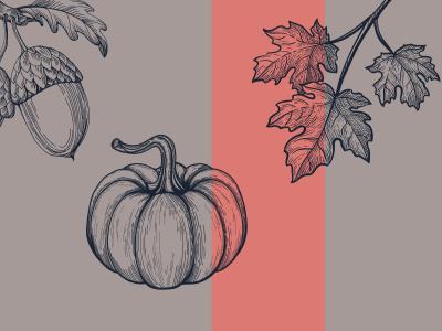 græskar, agern og blade